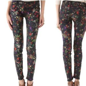 Mother Jeans Black Floral The Looker Magical Forest Ankle Crop 5-Pocket Size 27